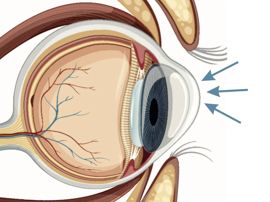 Diagram depicting the conical cornea of a keratoconic eye